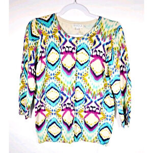 Joseph A Rayon Blend Cardigan Multicolor Peacock 3/4 Sleeve Medium Artsy Twee